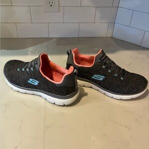 Skechers Women's Black Sneakers with Blue and Pink Accents